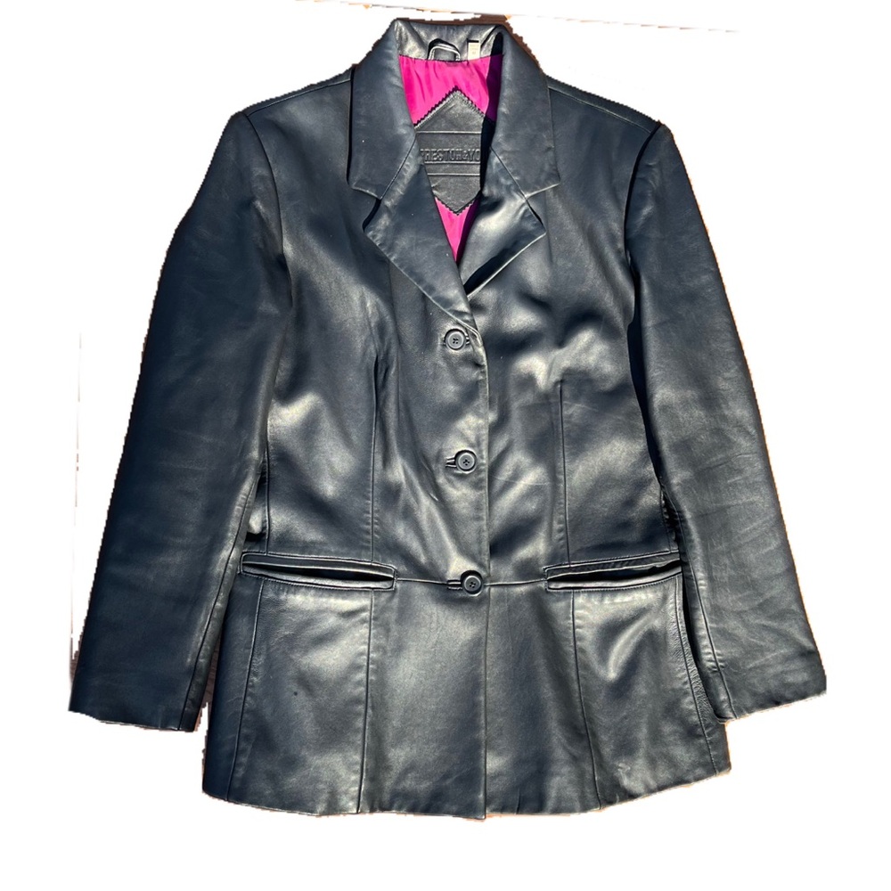 Preston & York Genuine Leather Jacket Womens Black Pink Medium trench coat